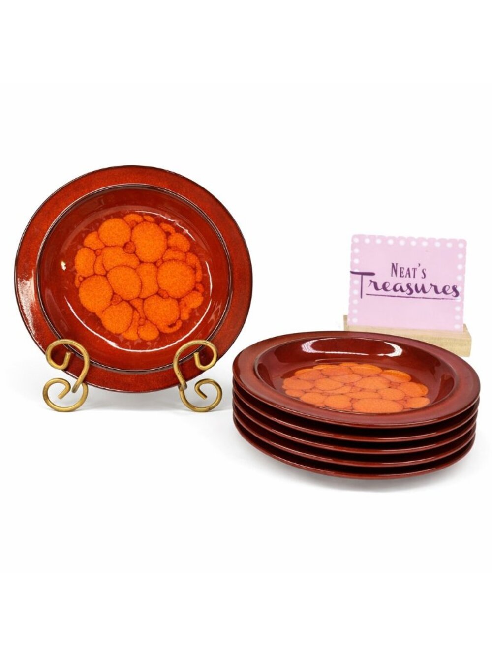 Hutschenreuther Germany HUT1213 Red Orange Floral Ceramic Shallow Bowls Set 6